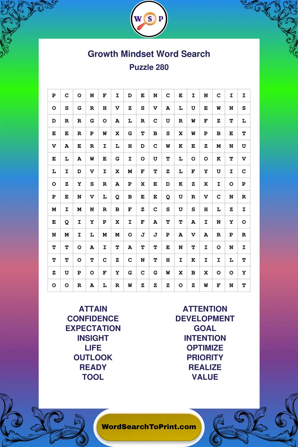 Growth Mindset Word Search Puzzle 280
