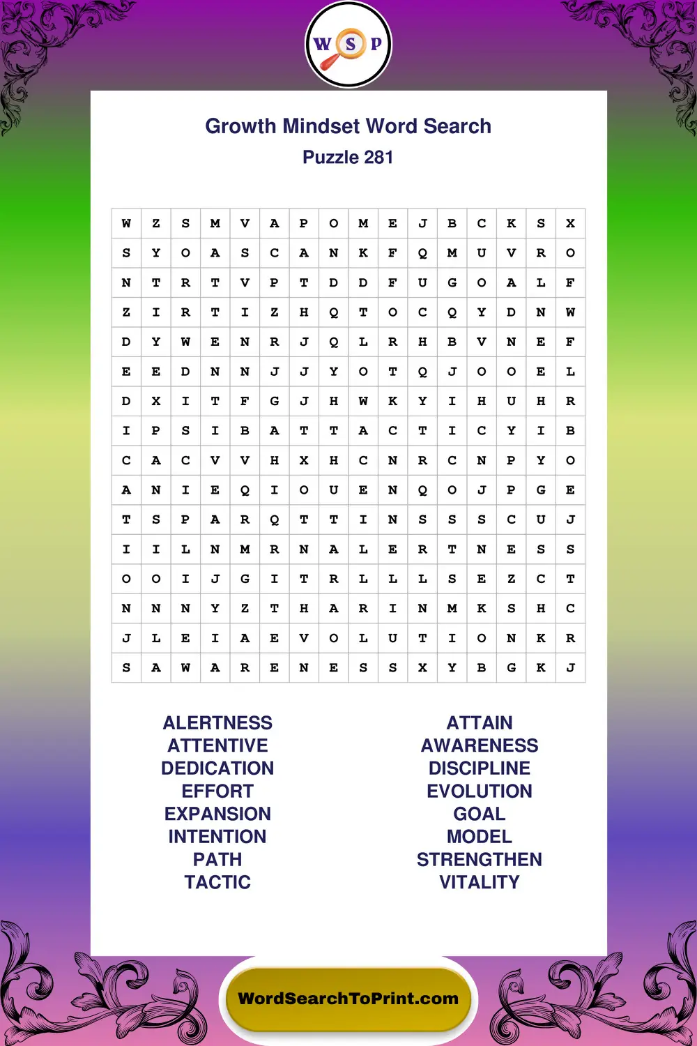 Growth Mindset Word Search Puzzle 281