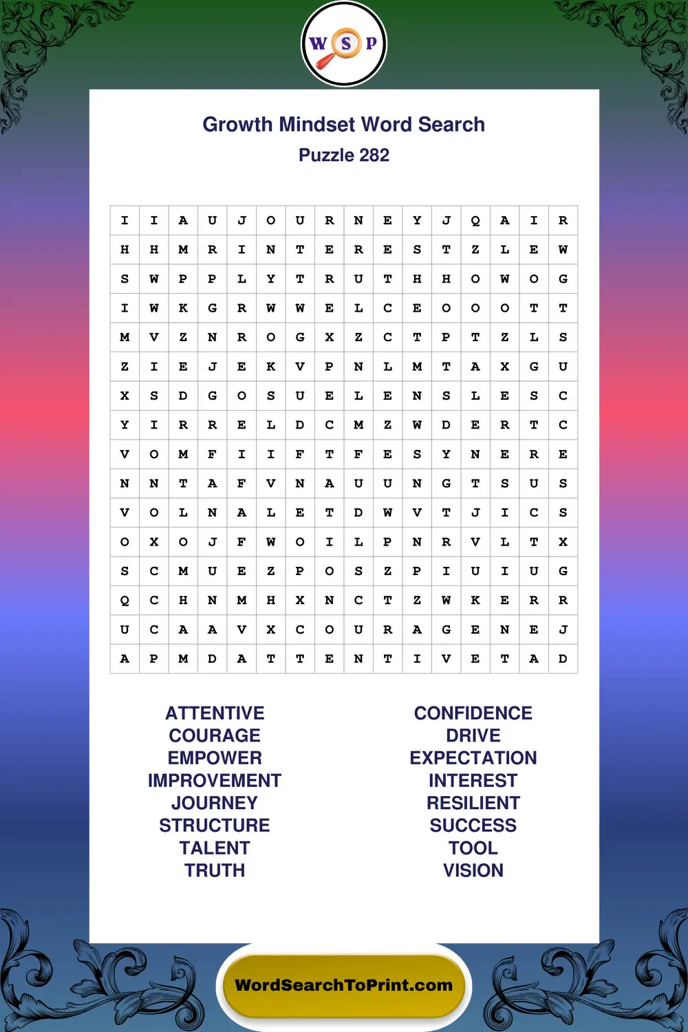 Growth Mindset Word Search Puzzle 282
