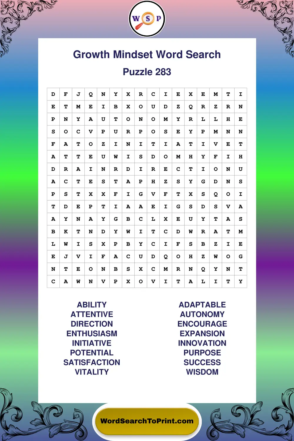 Growth Mindset Word Search Puzzle 283