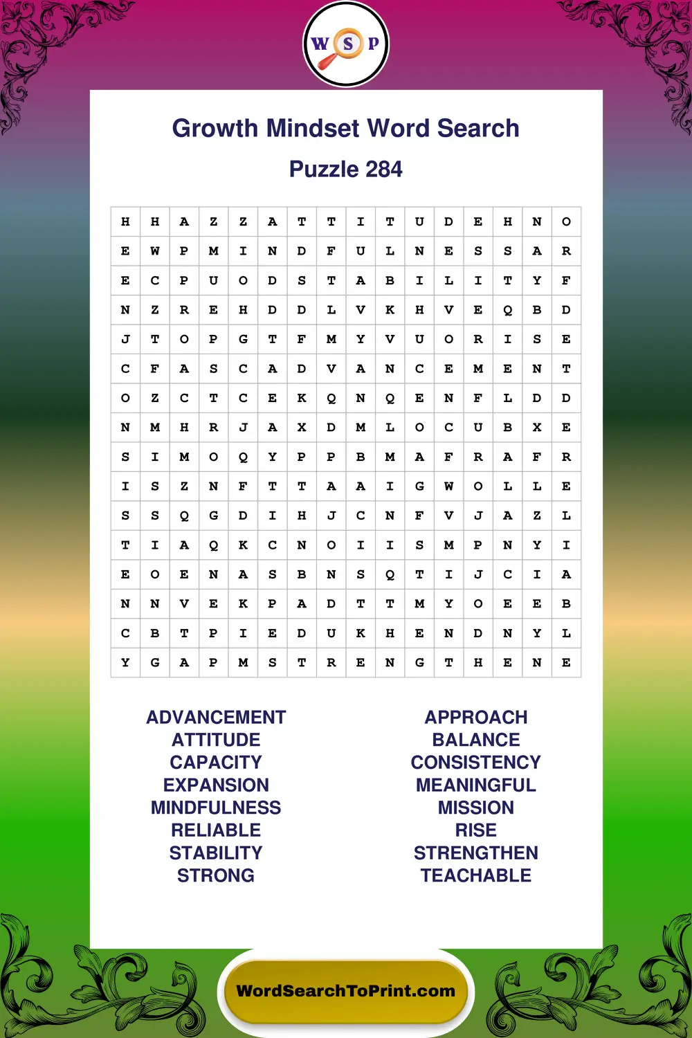 Growth Mindset Word Search Puzzle 284