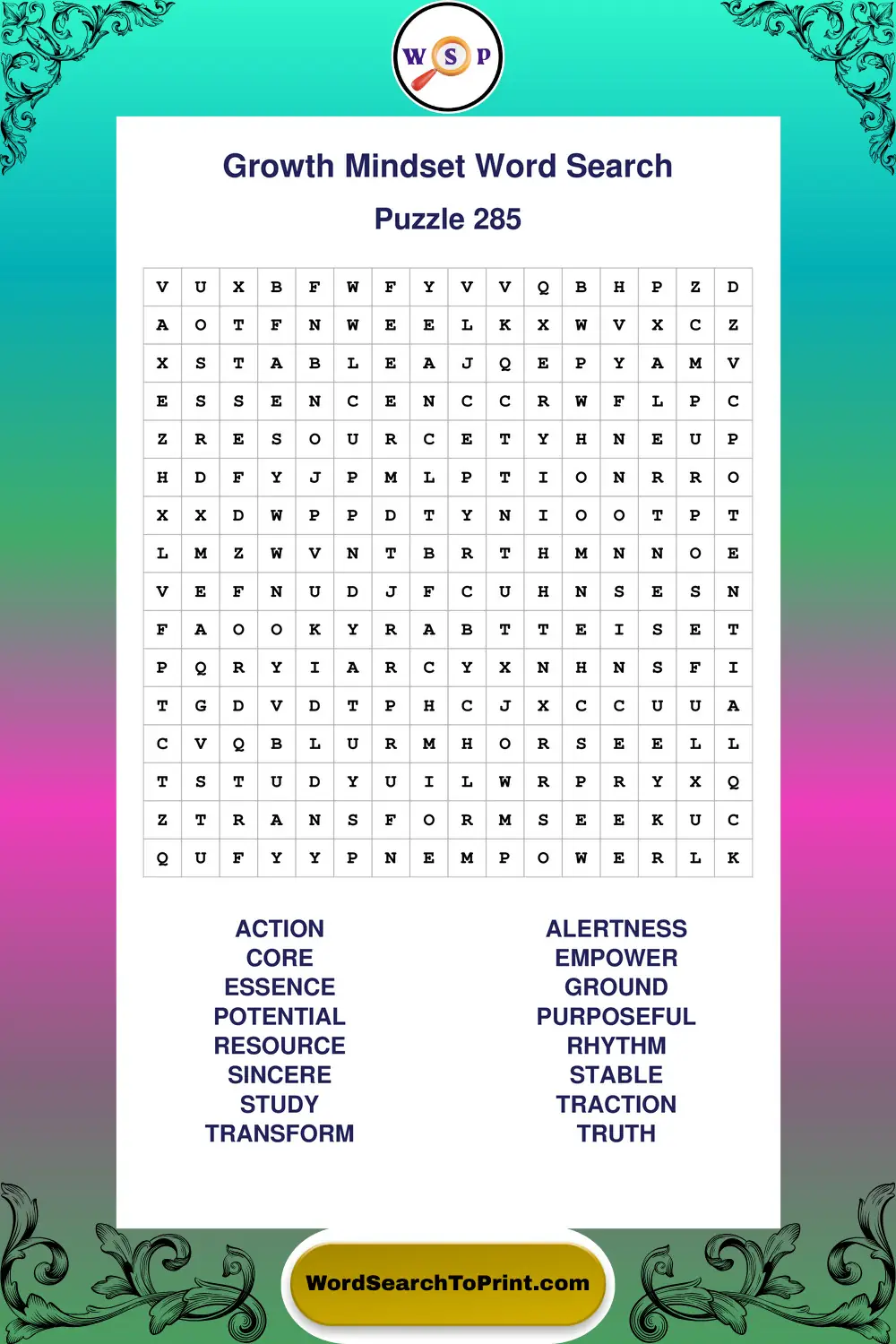 Growth Mindset Word Search Puzzle 285