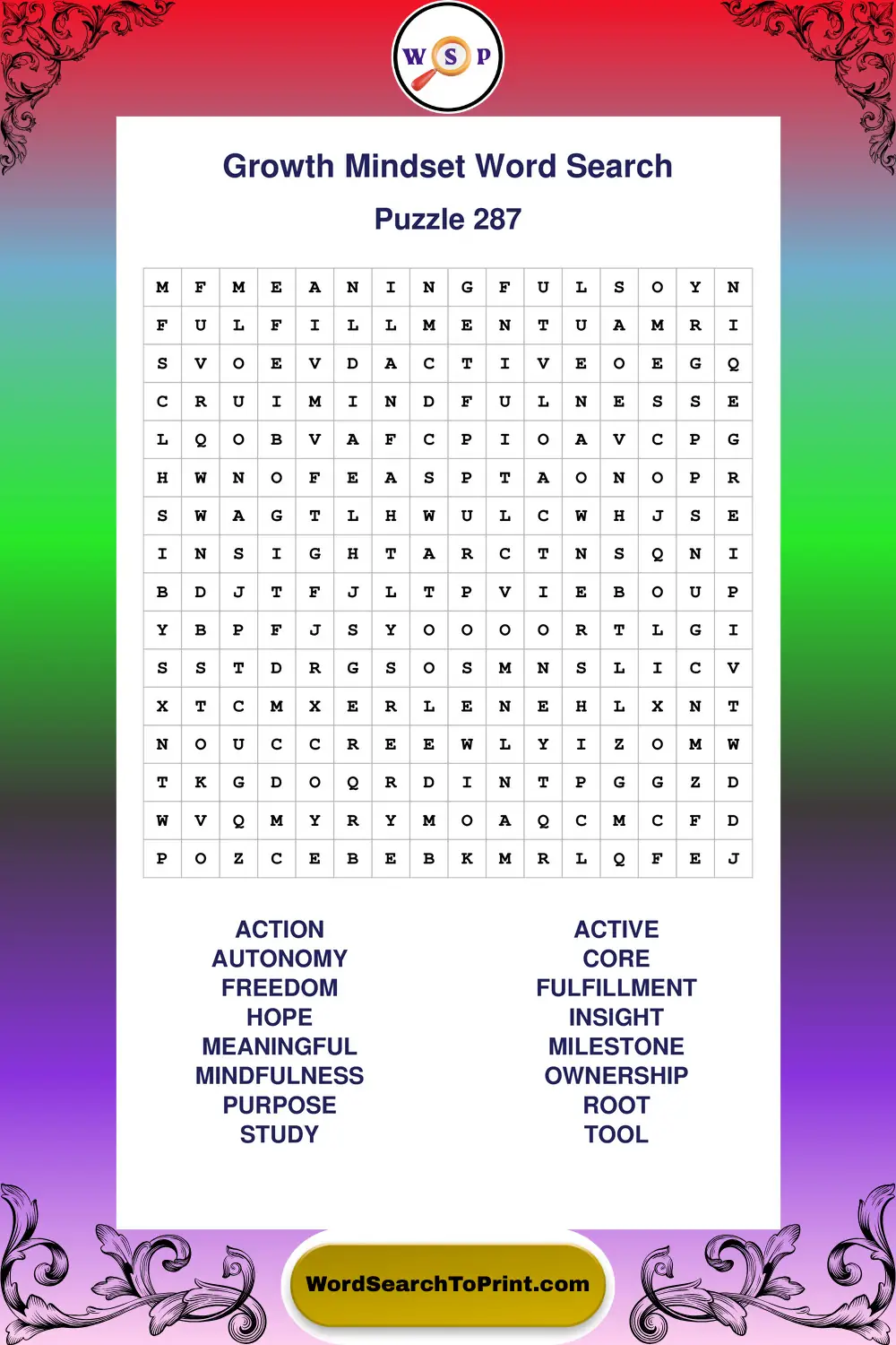 Growth Mindset Word Search Puzzle 287