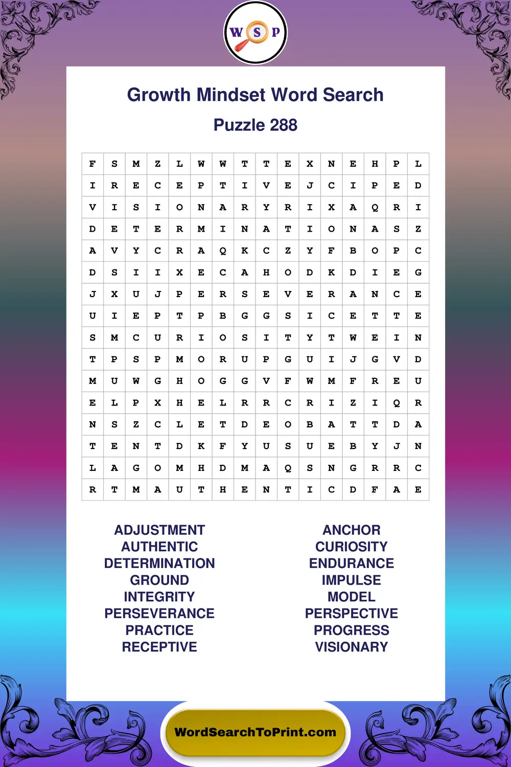 Growth Mindset Word Search Puzzle 288