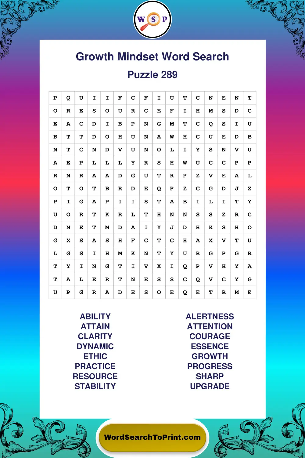 Growth Mindset Word Search Puzzle 289