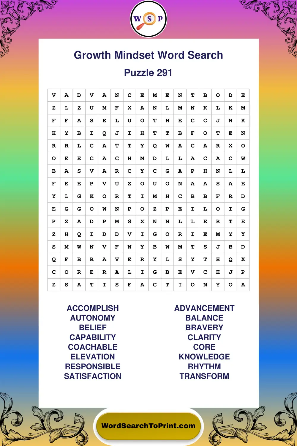 Growth Mindset Word Search Puzzle 291