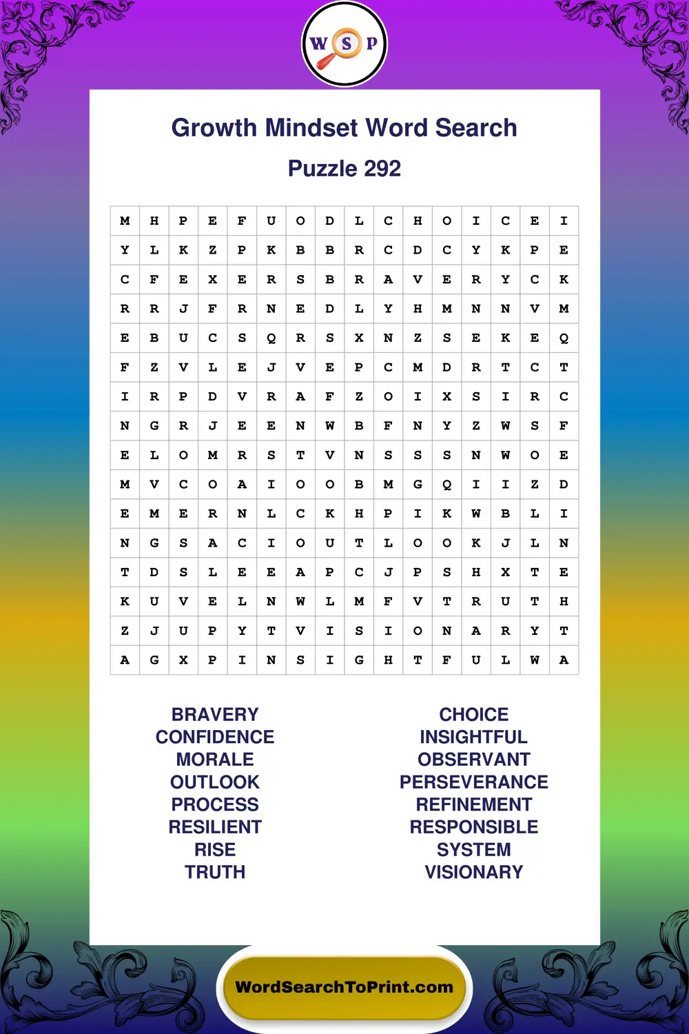 Growth Mindset Word Search Puzzle 292
