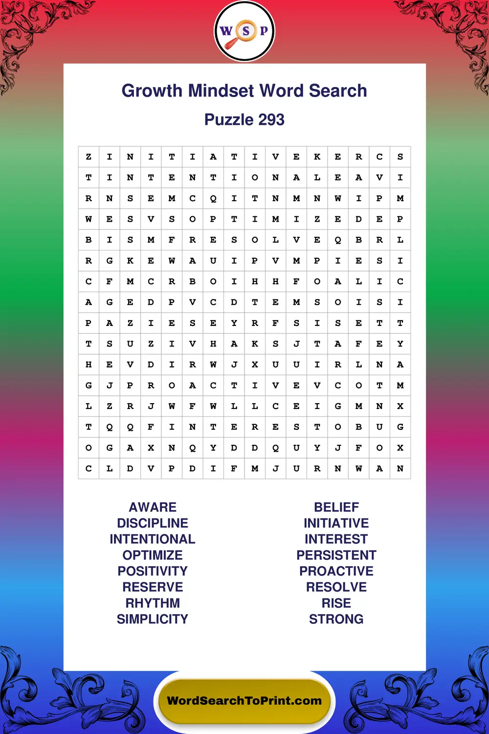 Growth Mindset Word Search Puzzle 293