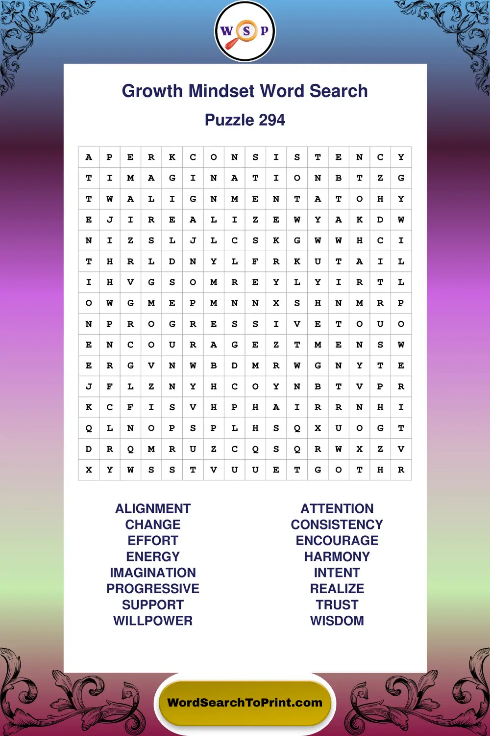 Growth Mindset Word Search Puzzle 294
