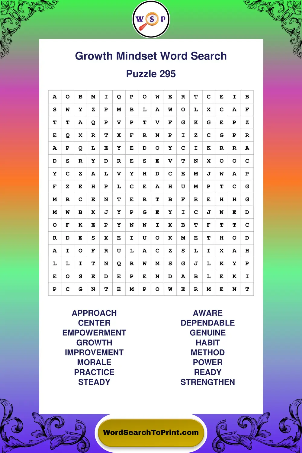 Growth Mindset Word Search Puzzle 295