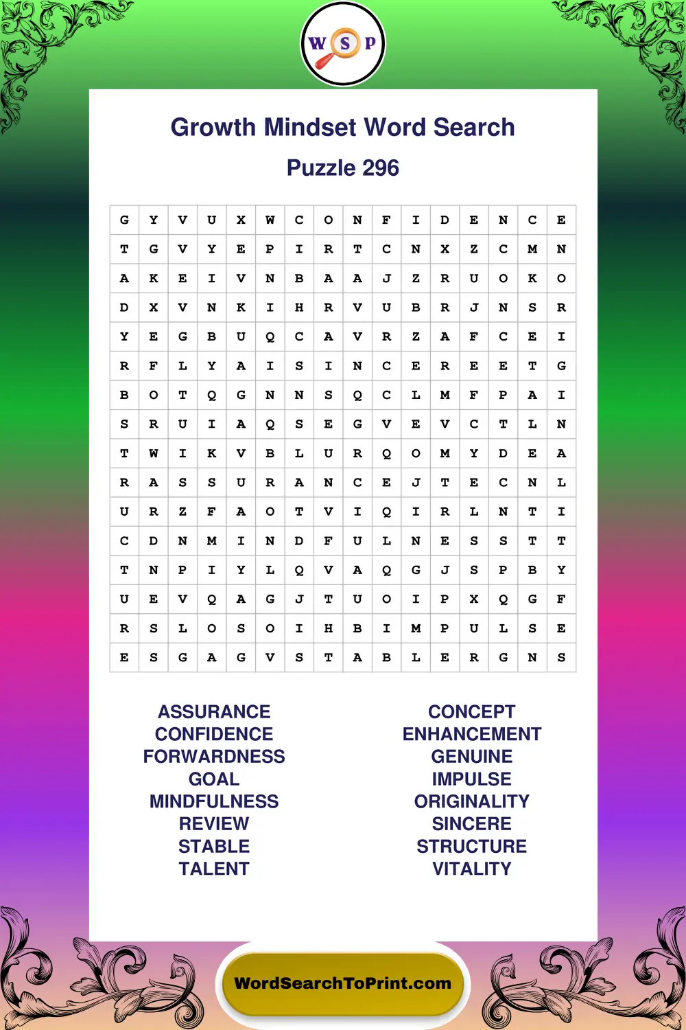 Growth Mindset Word Search Puzzle 296