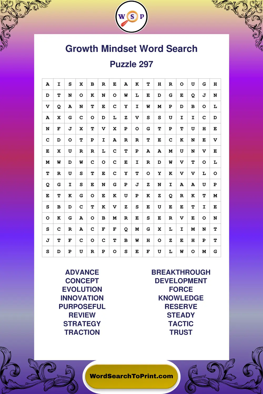 Growth Mindset Word Search Puzzle 297