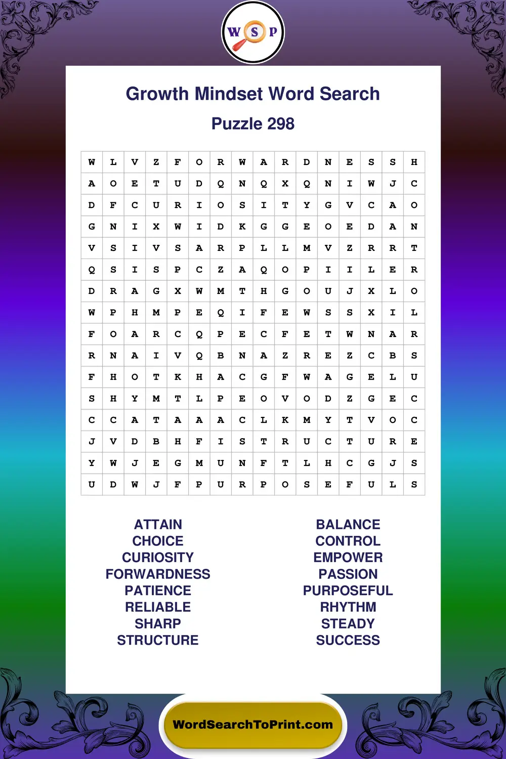Growth Mindset Word Search Puzzle 298