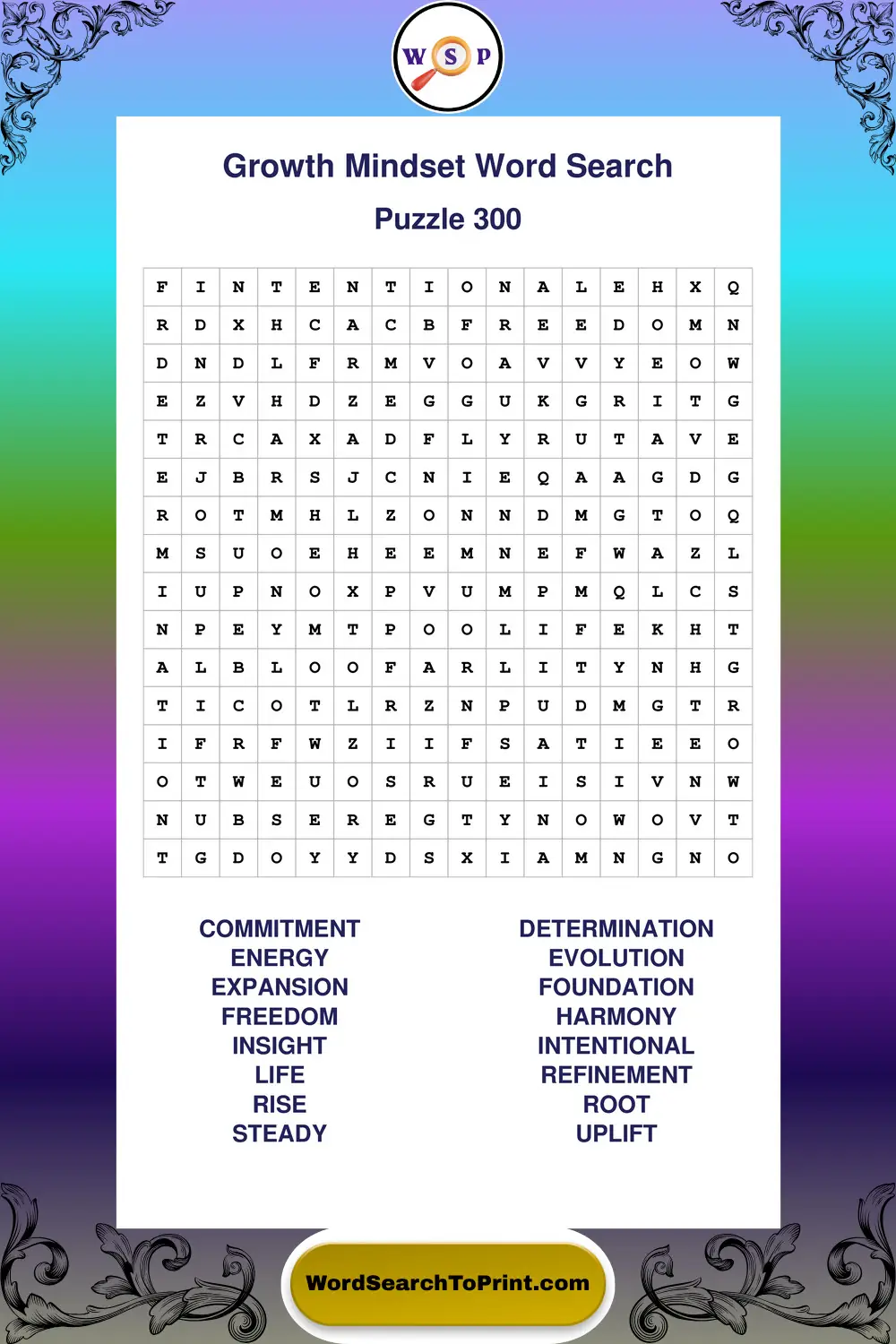 Growth Mindset Word Search Puzzle 300