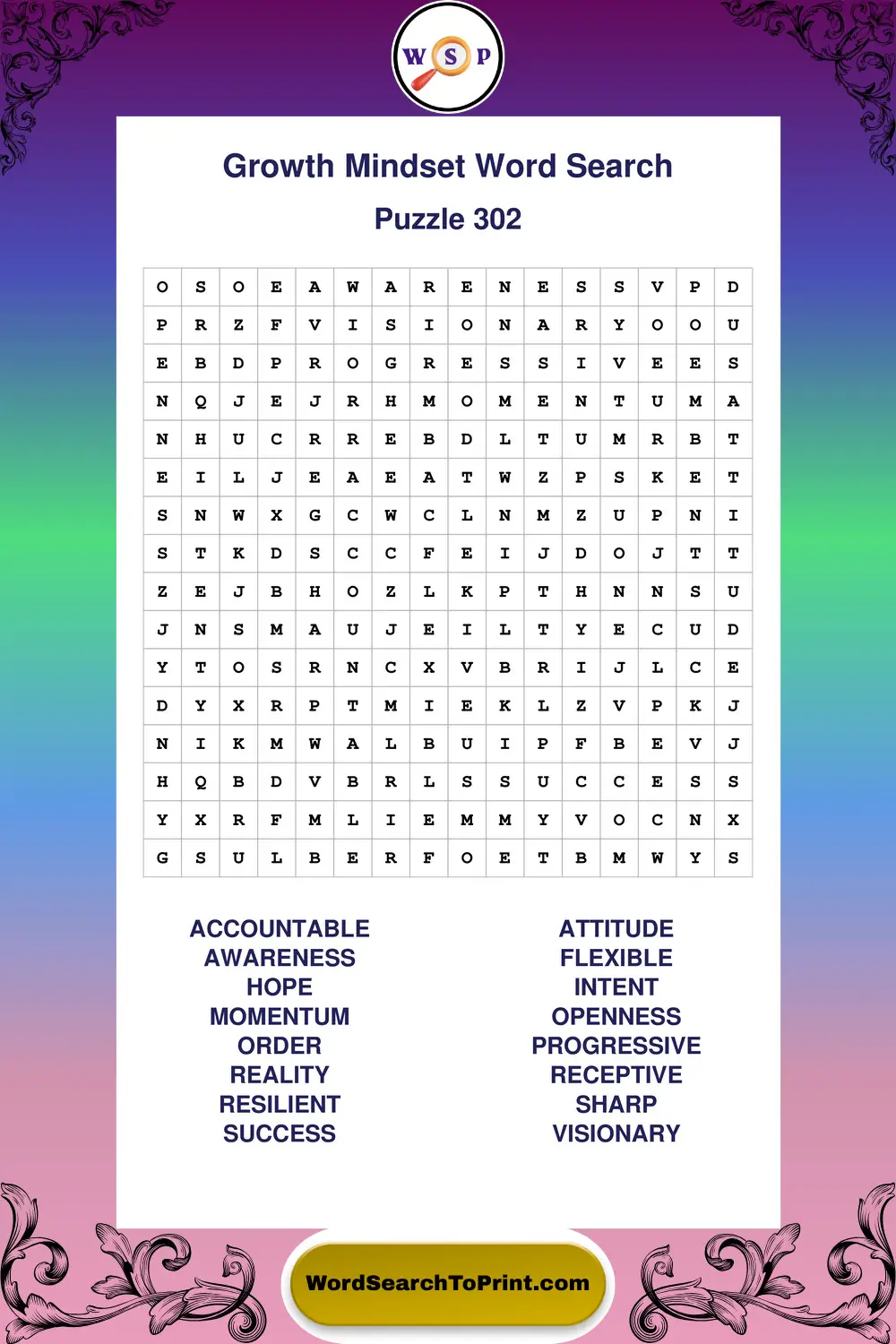 Growth Mindset Word Search Puzzle 302
