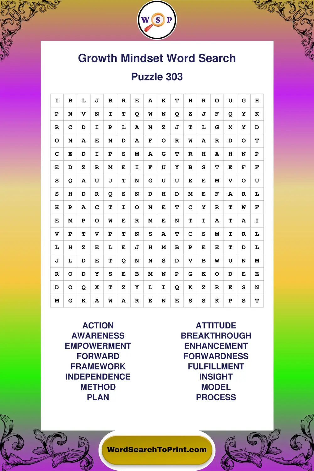 Growth Mindset Word Search Puzzle 303