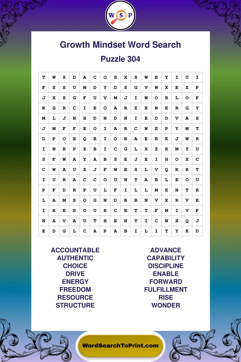 Growth Mindset Word Search Puzzle 304