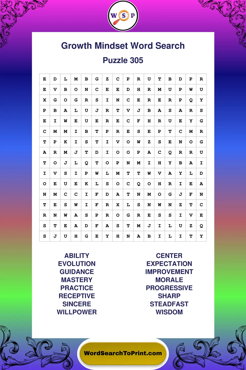 Growth Mindset Word Search Puzzle 305