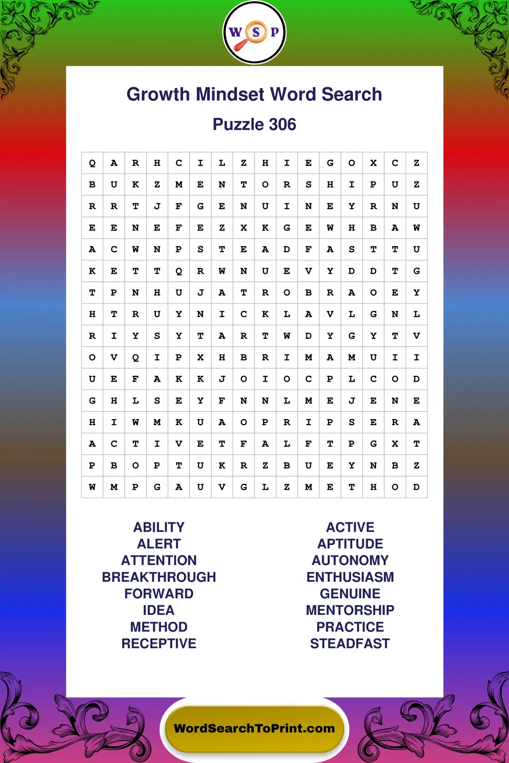 Growth Mindset Word Search Puzzle 306