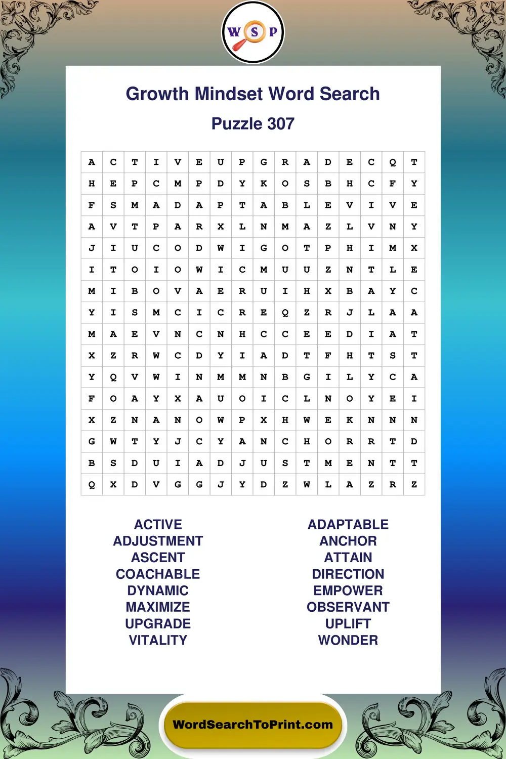 Growth Mindset Word Search Puzzle 307