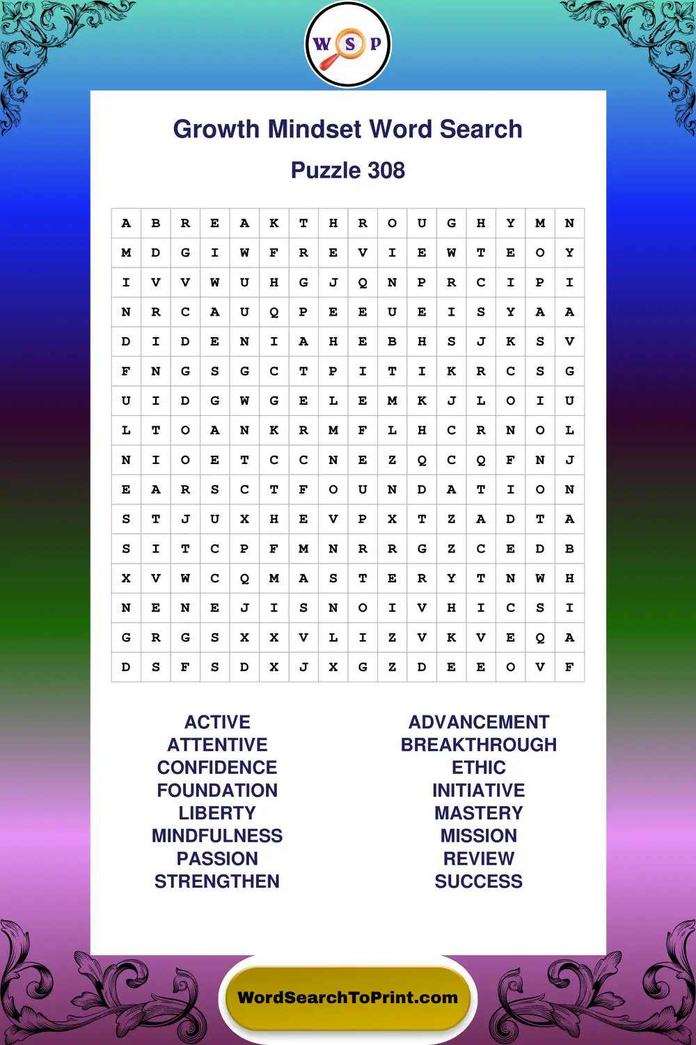Growth Mindset Word Search Puzzle 308