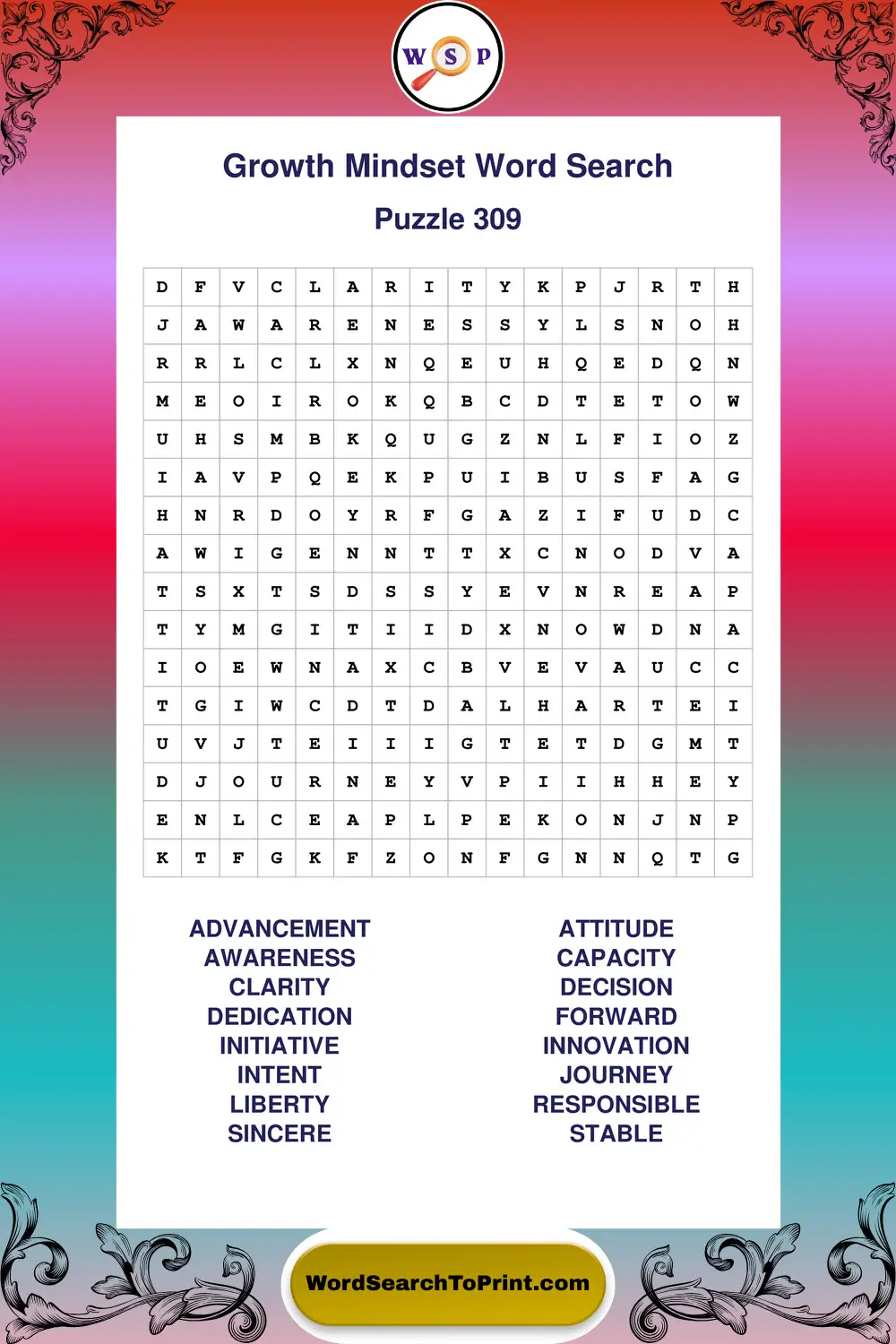 Growth Mindset Word Search Puzzle 309