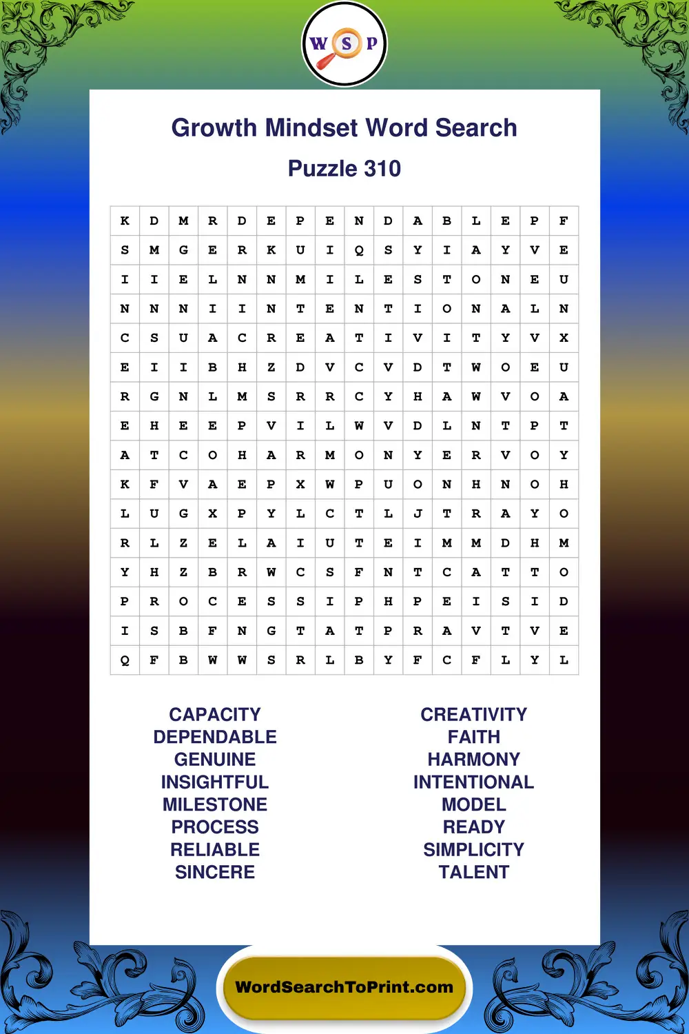 Growth Mindset Word Search Puzzle 310