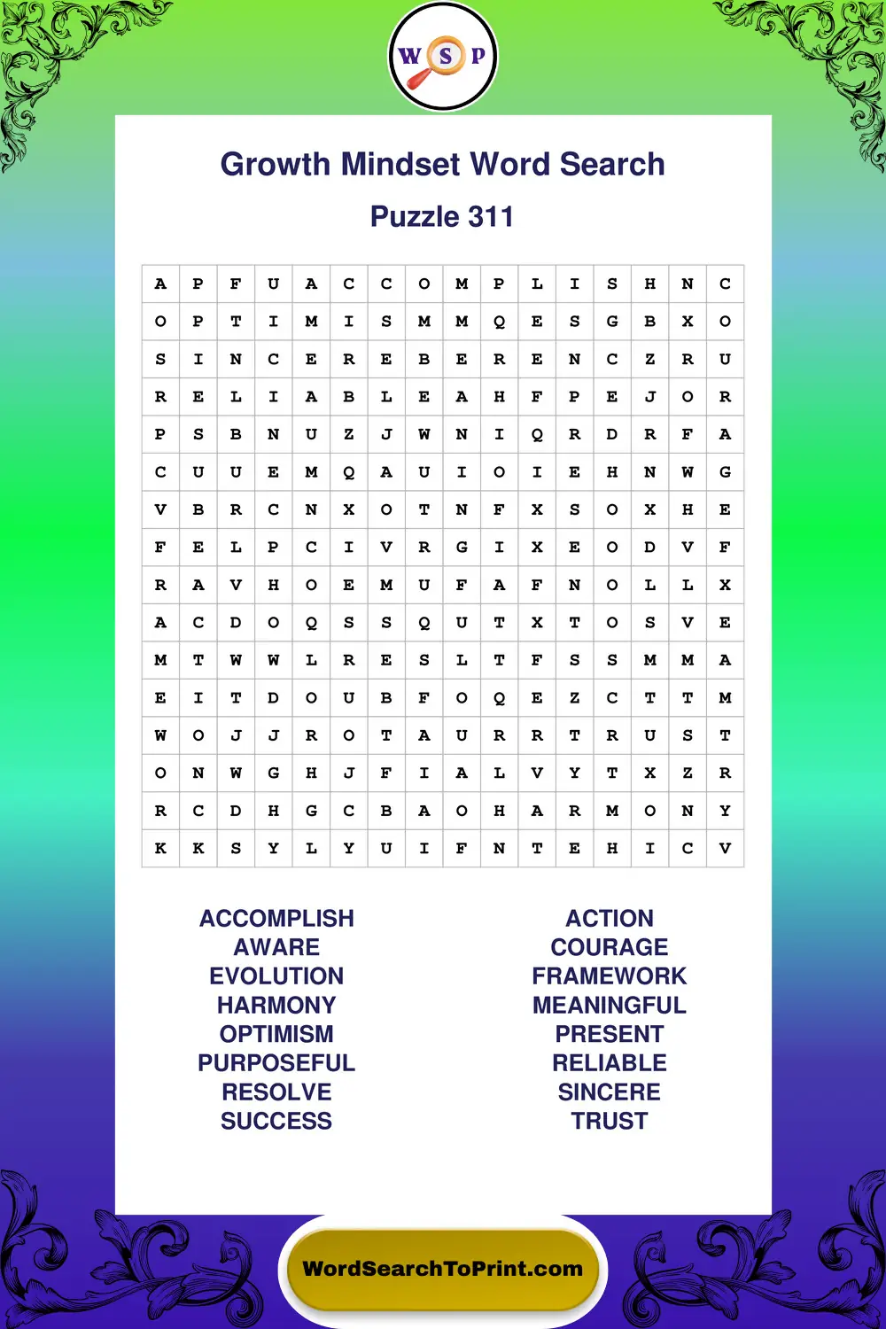 Growth Mindset Word Search Puzzle 311