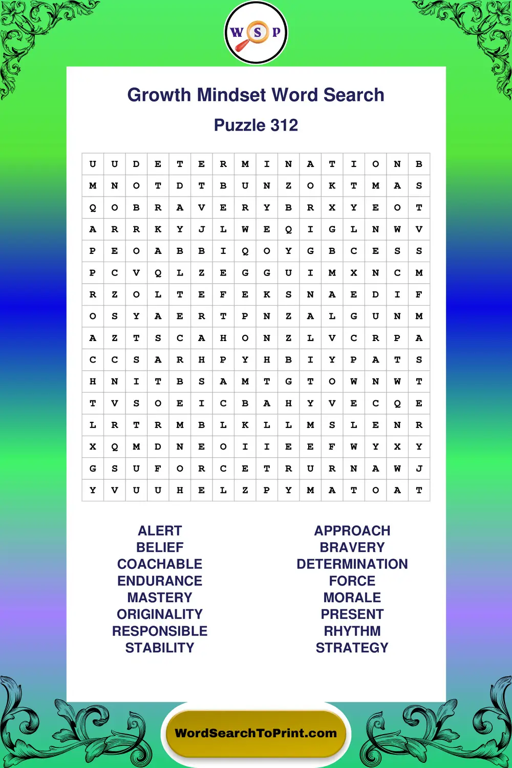 Growth Mindset Word Search Puzzle 312