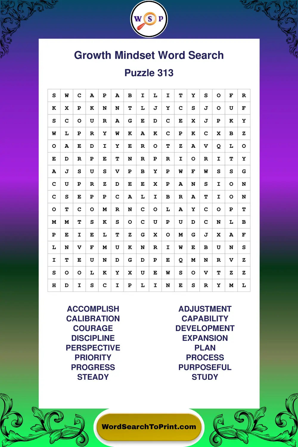 Growth Mindset Word Search Puzzle 313