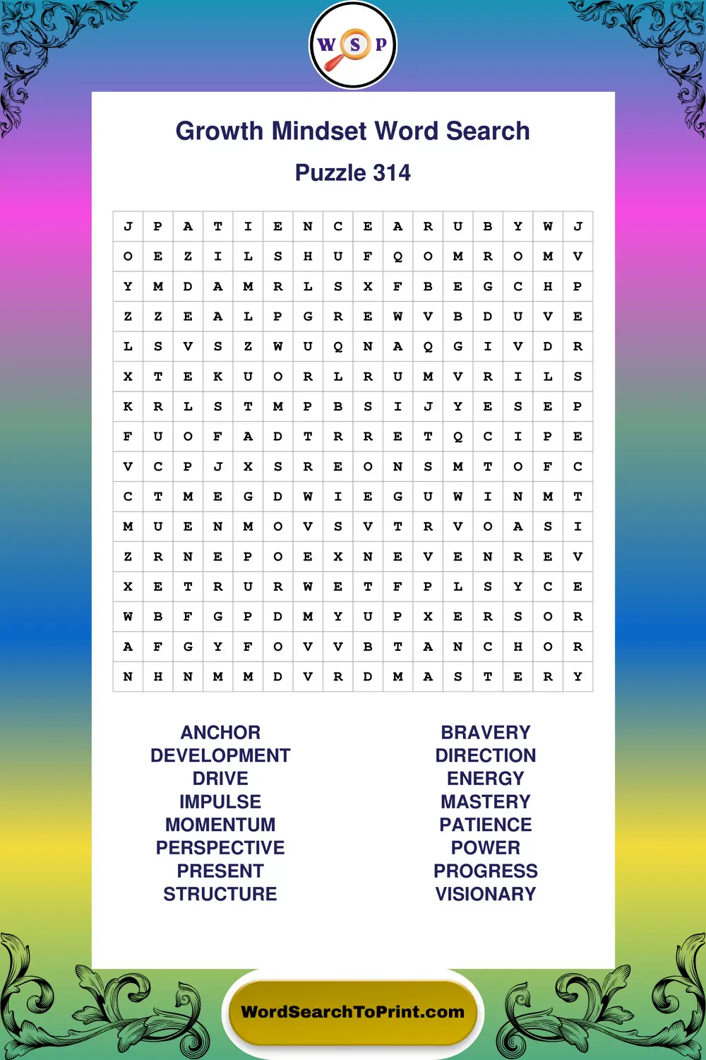 Growth Mindset Word Search Puzzle 314