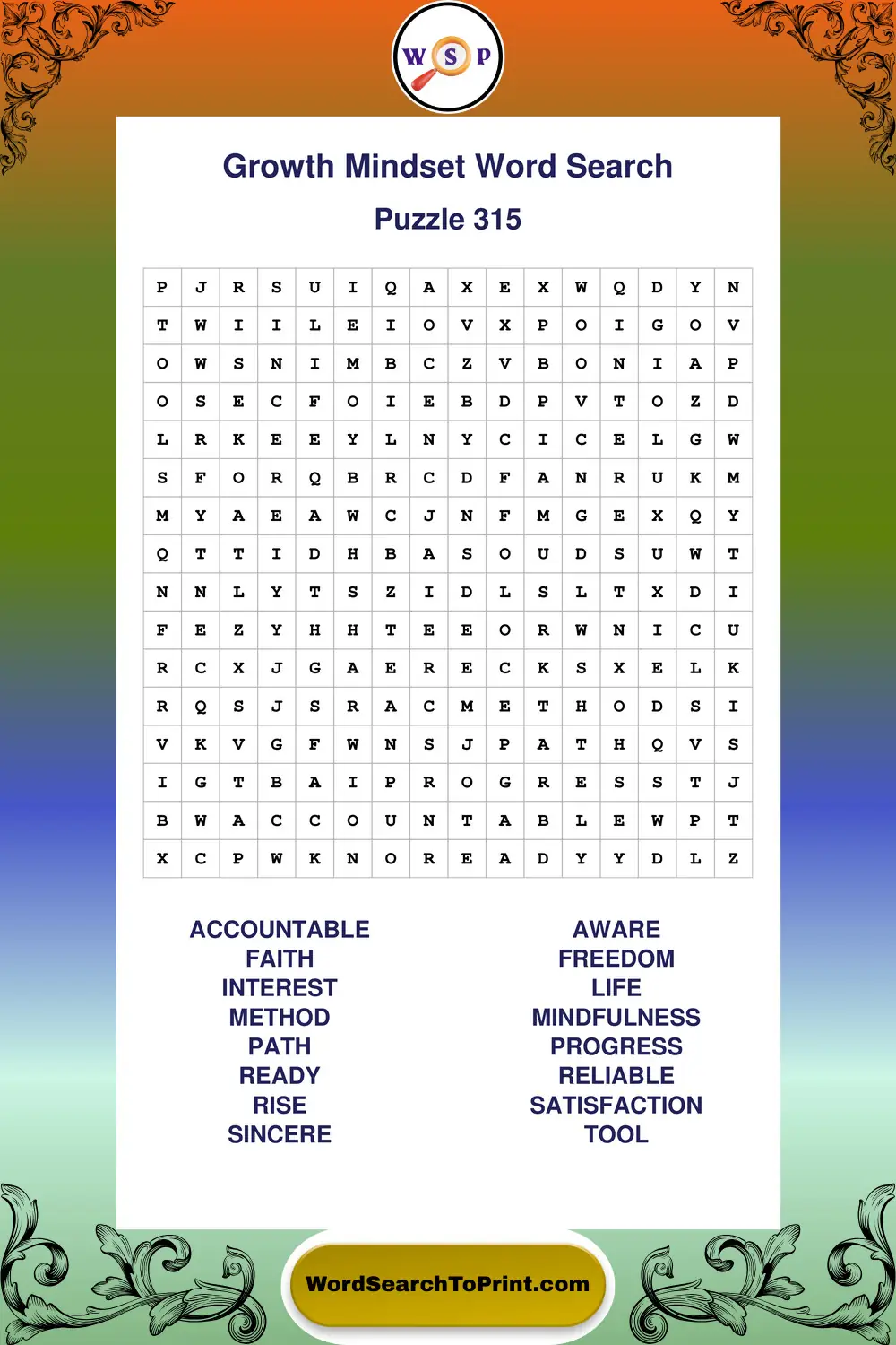 Growth Mindset Word Search Puzzle 315