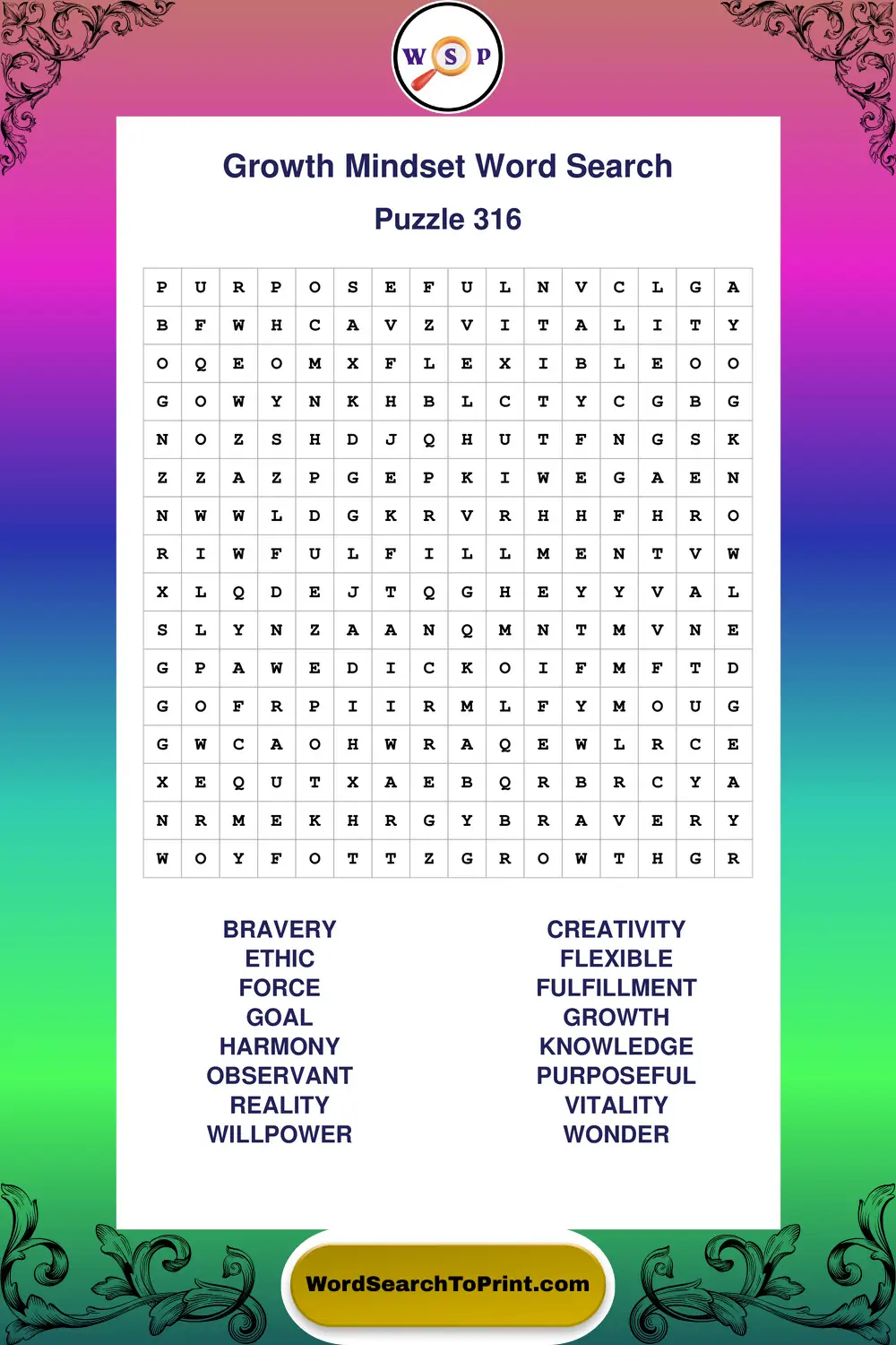 Growth Mindset Word Search Puzzle 316
