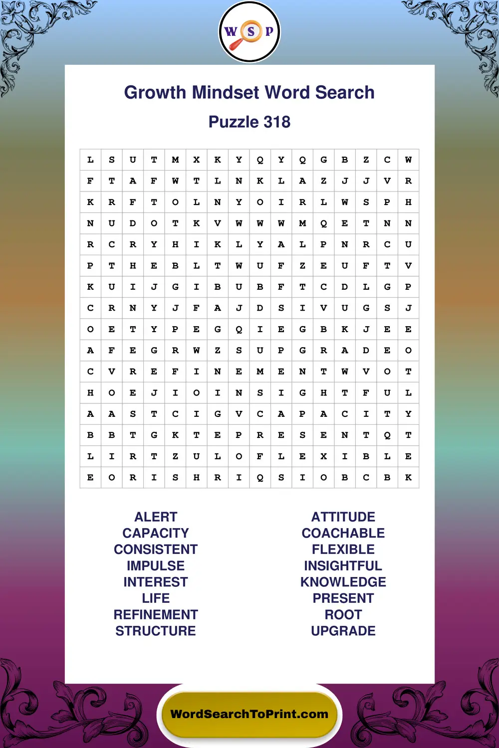 Growth Mindset Word Search Puzzle 318
