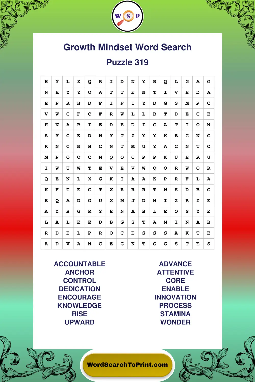 Growth Mindset Word Search Puzzle 319