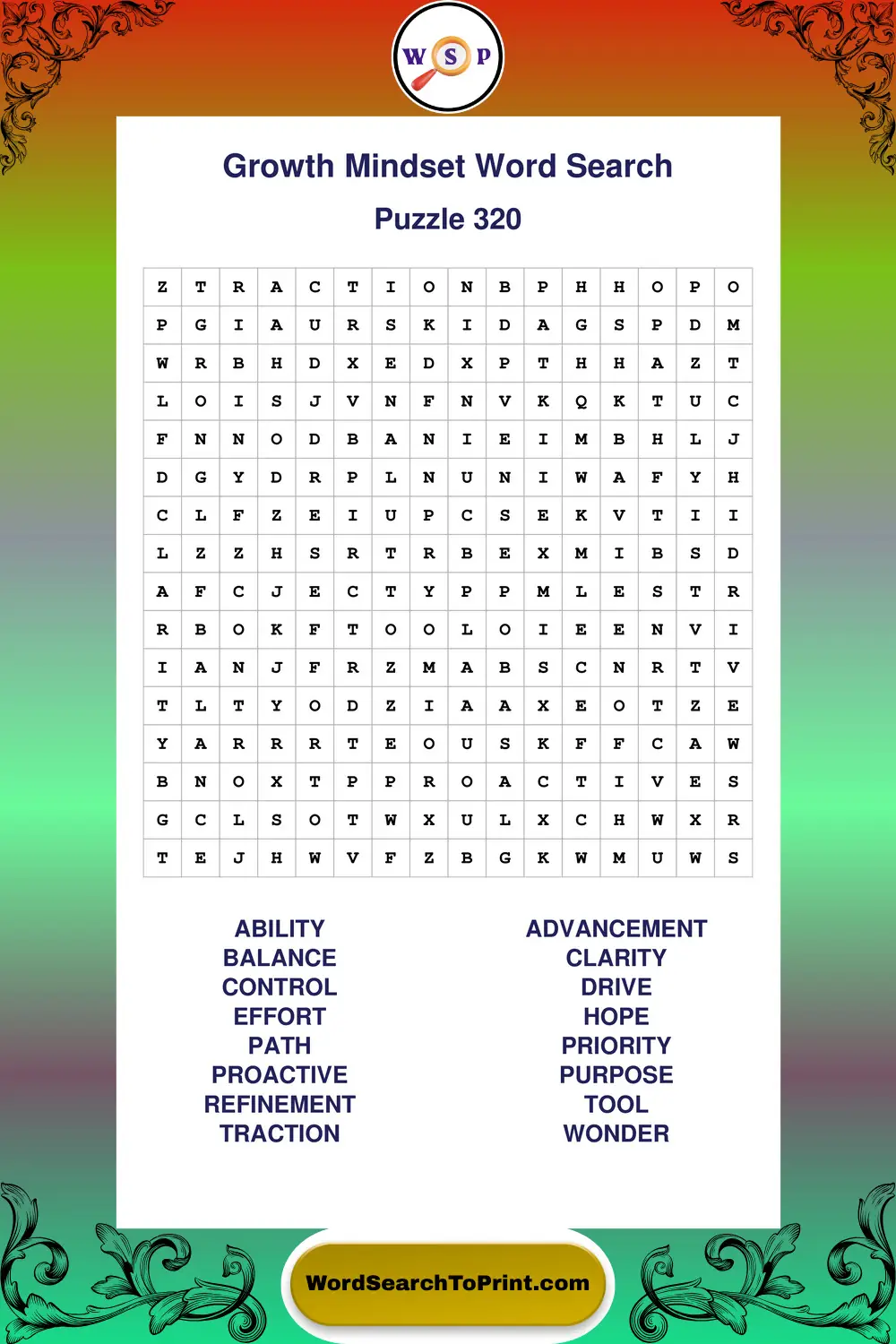 Growth Mindset Word Search Puzzle 320