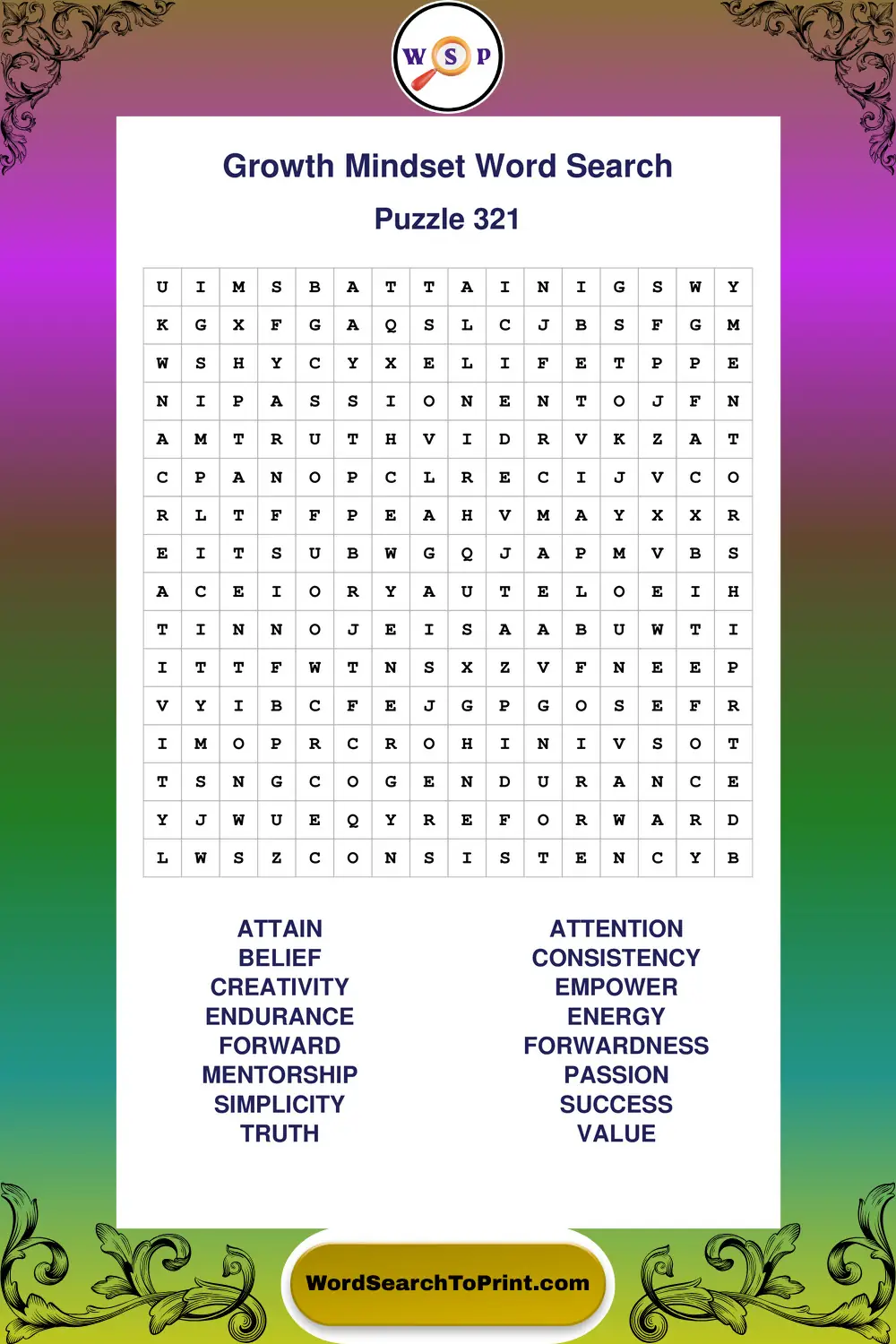 Growth Mindset Word Search Puzzle 321