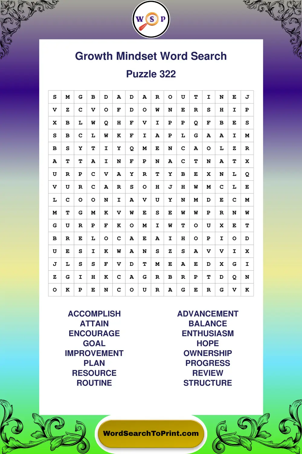 Growth Mindset Word Search Puzzle 322