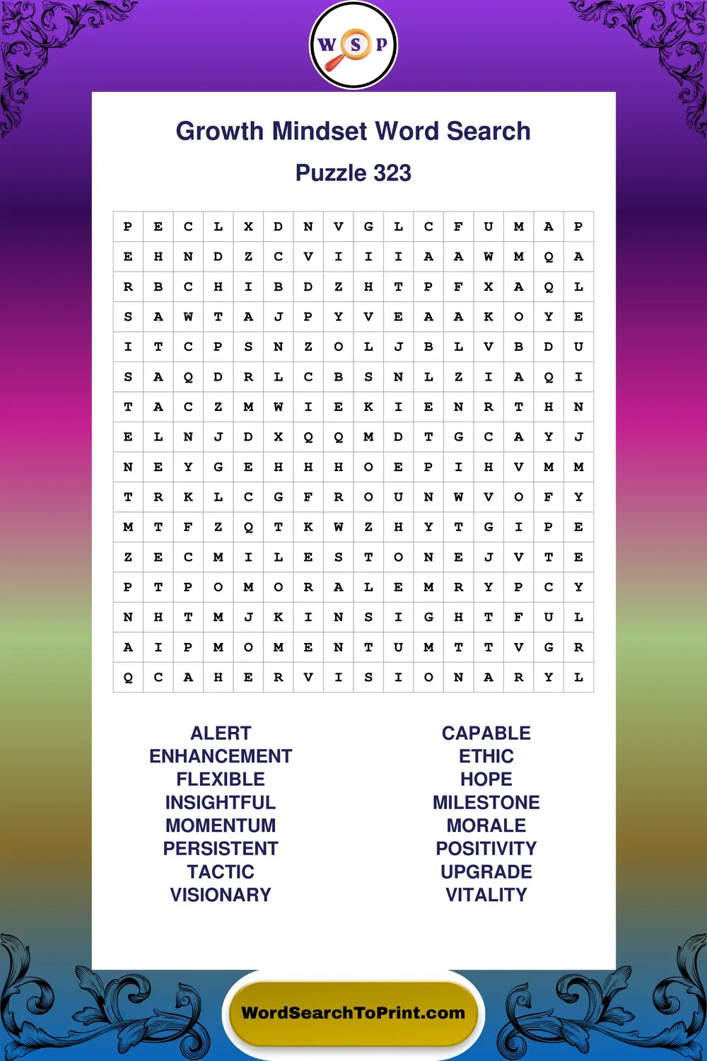 Growth Mindset Word Search Puzzle 323