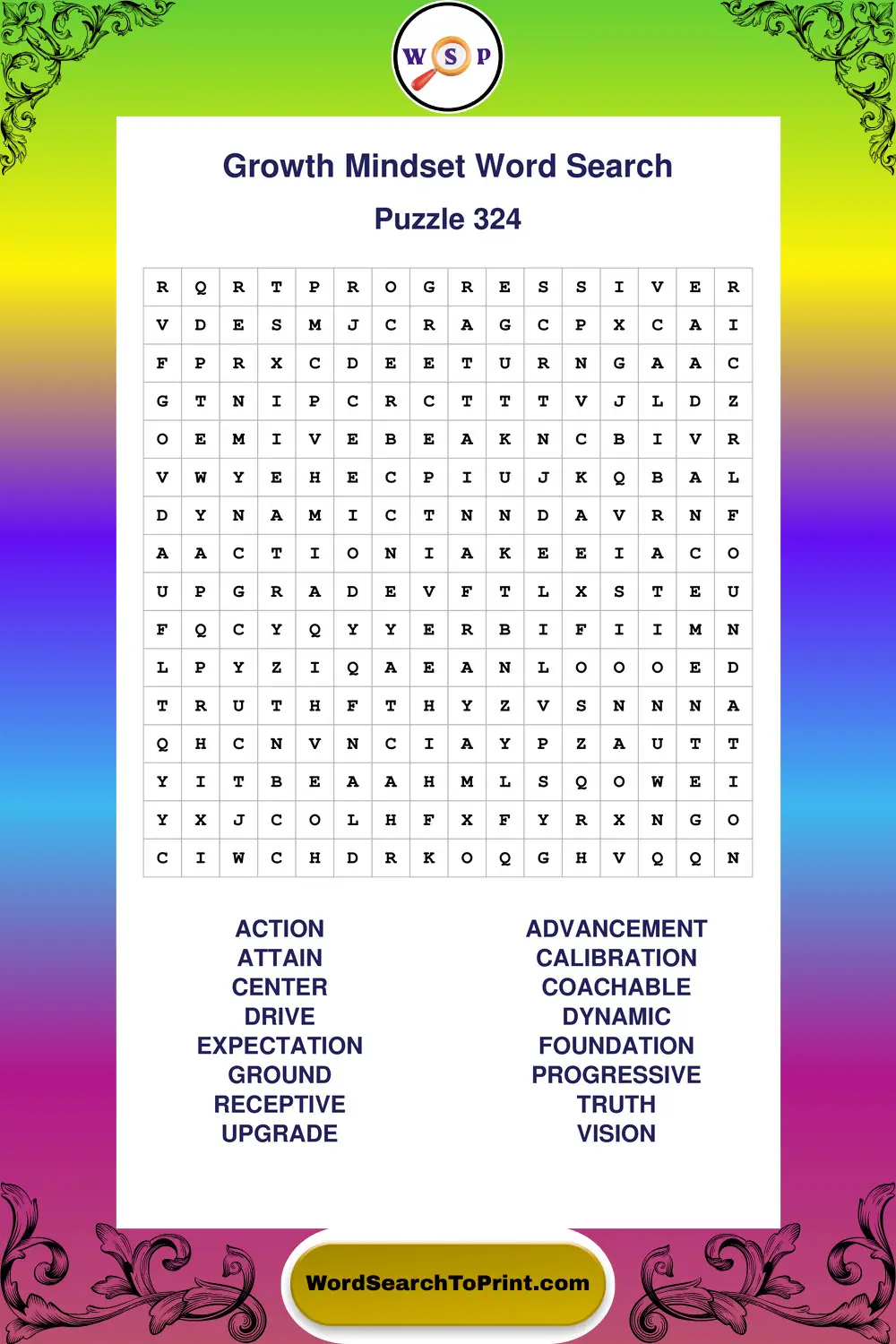 Growth Mindset Word Search Puzzle 324