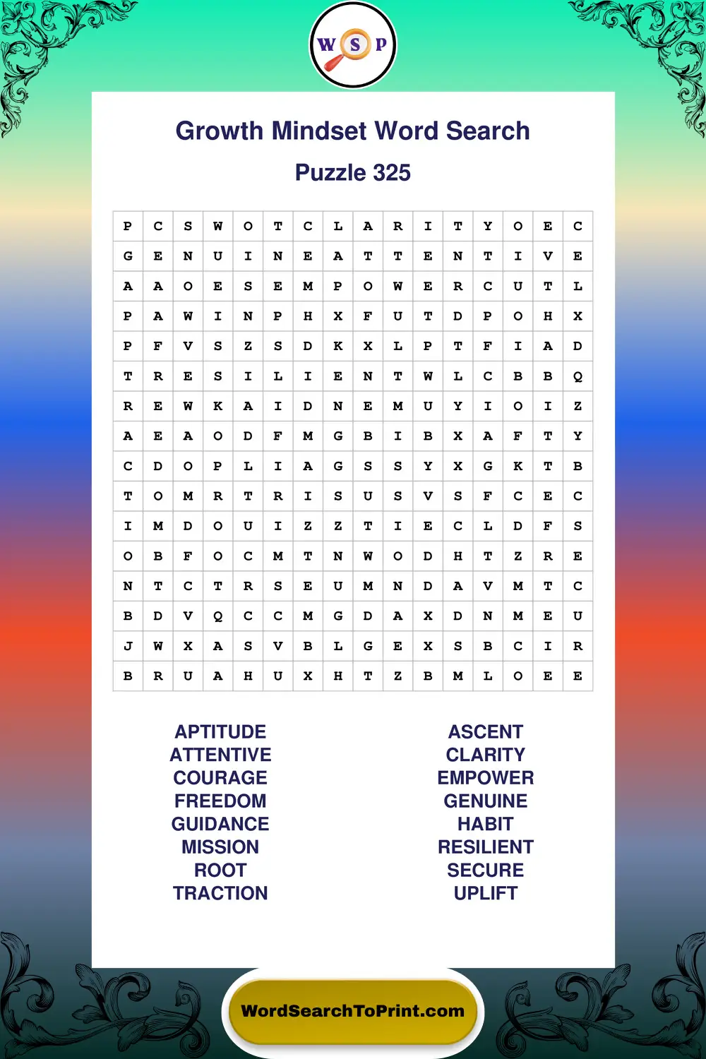 Growth Mindset Word Search Puzzle 325