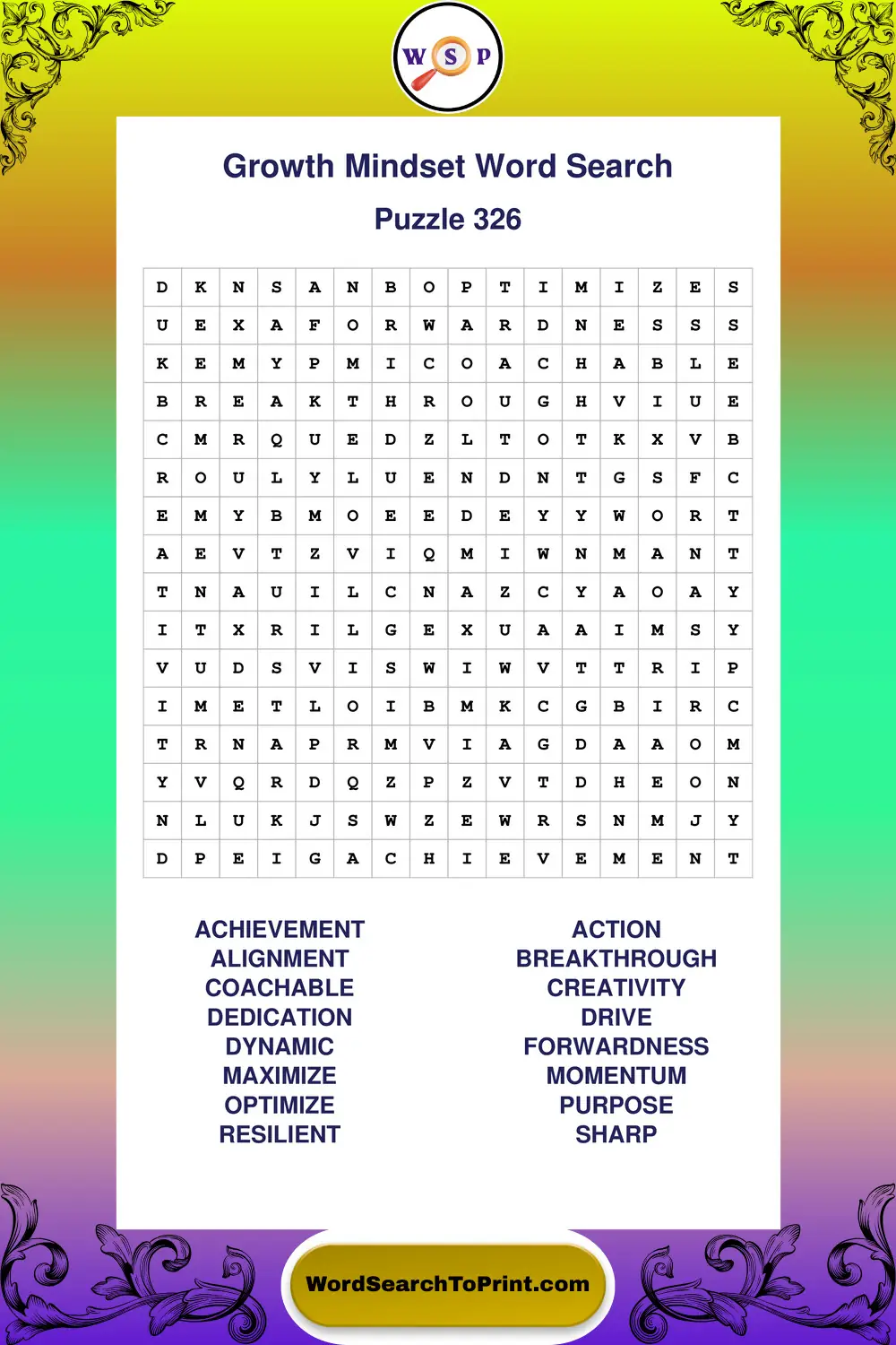 Growth Mindset Word Search Puzzle 326