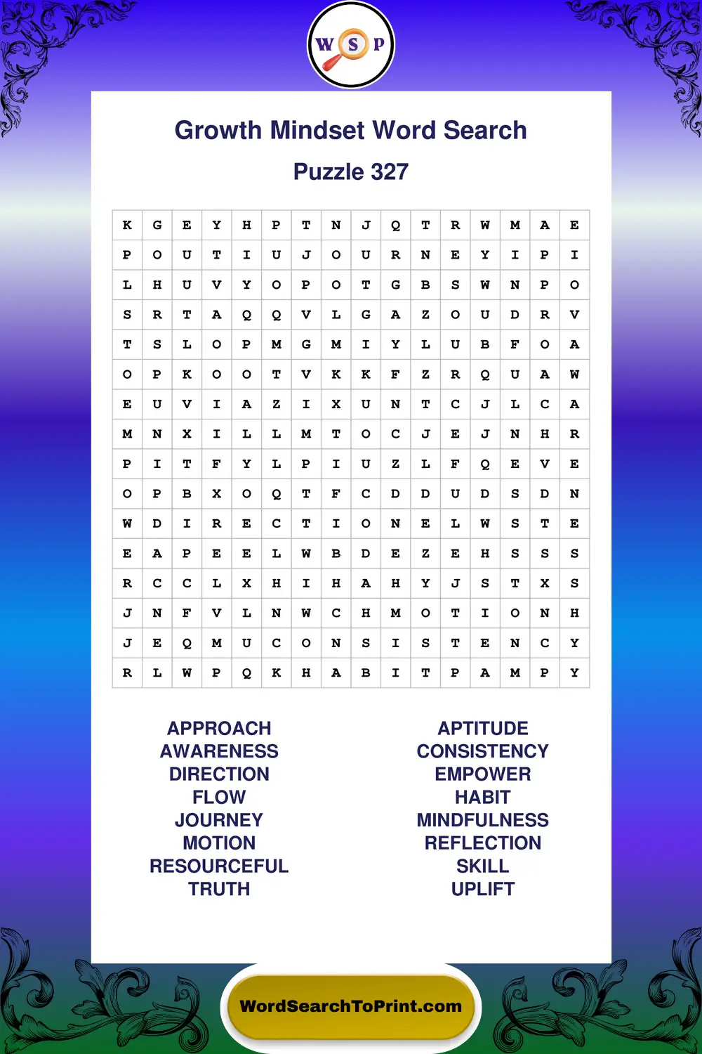 Growth Mindset Word Search Puzzle 327