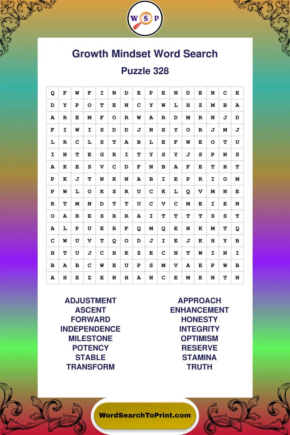 Growth Mindset Word Search Puzzle 328