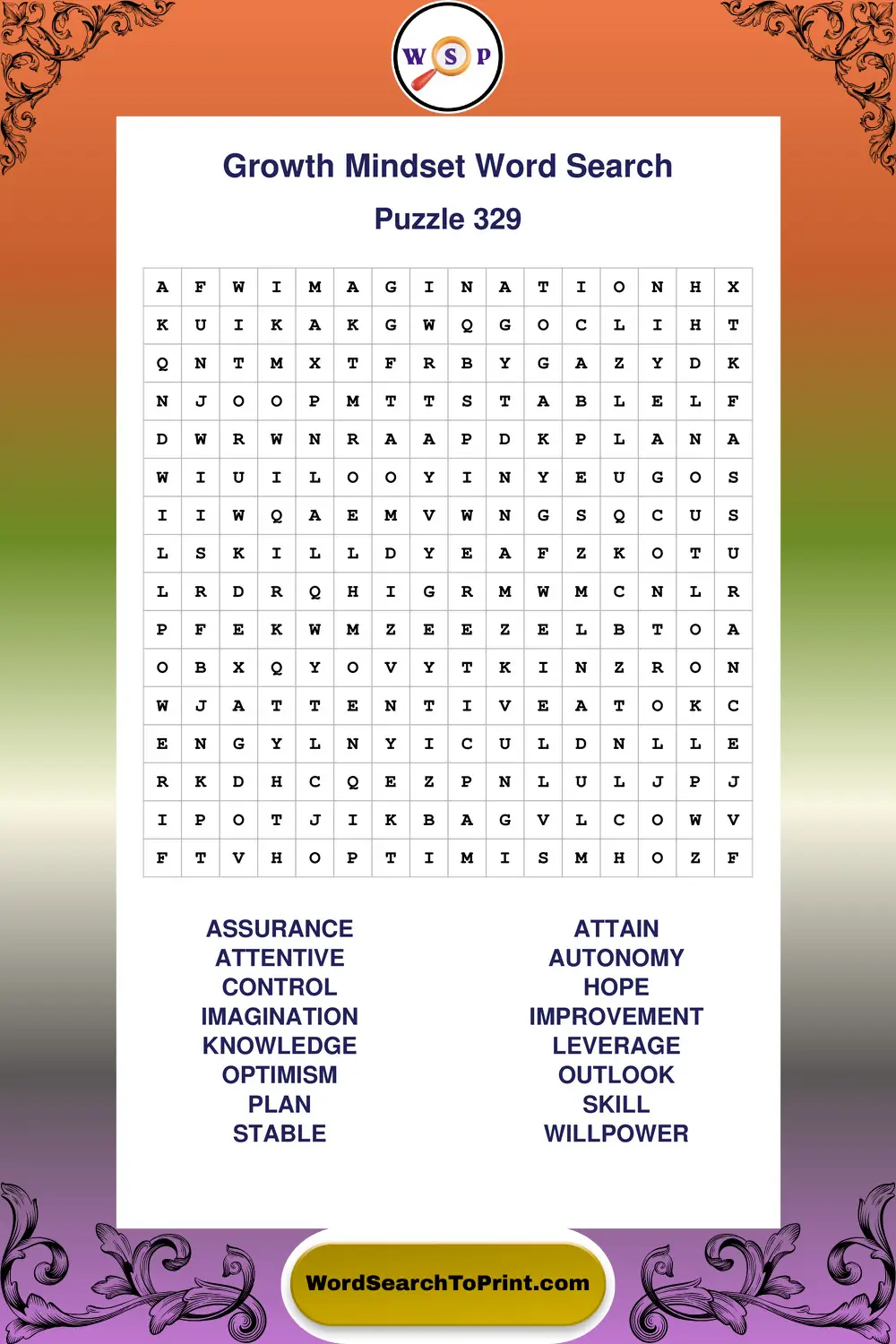 Growth Mindset Word Search Puzzle 329