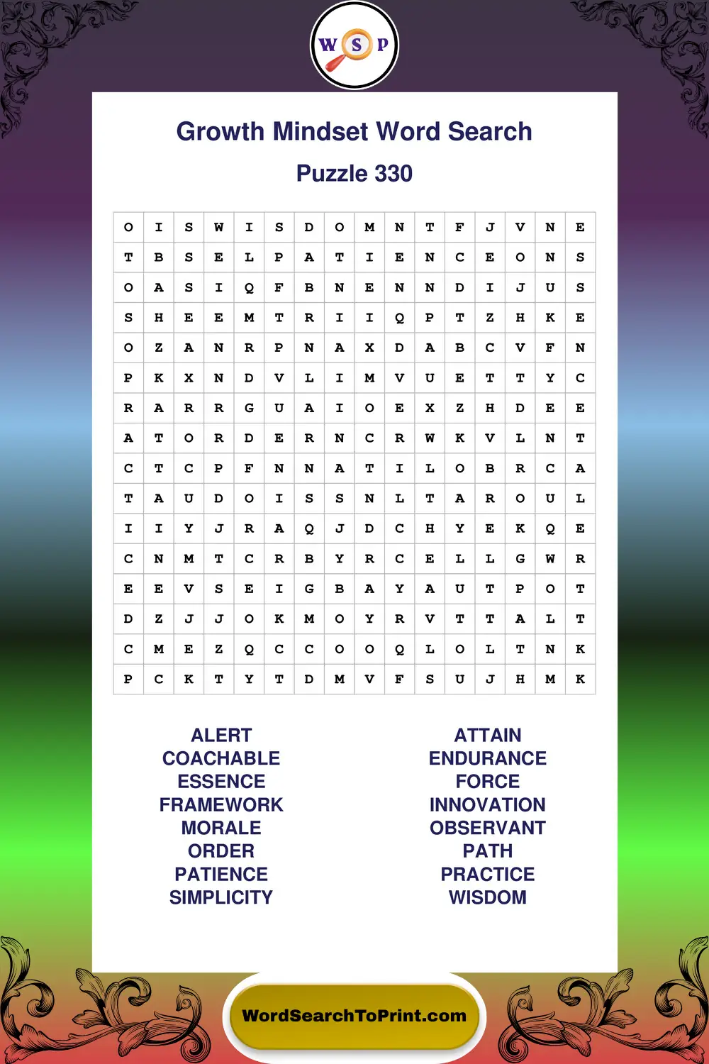 Growth Mindset Word Search Puzzle 330