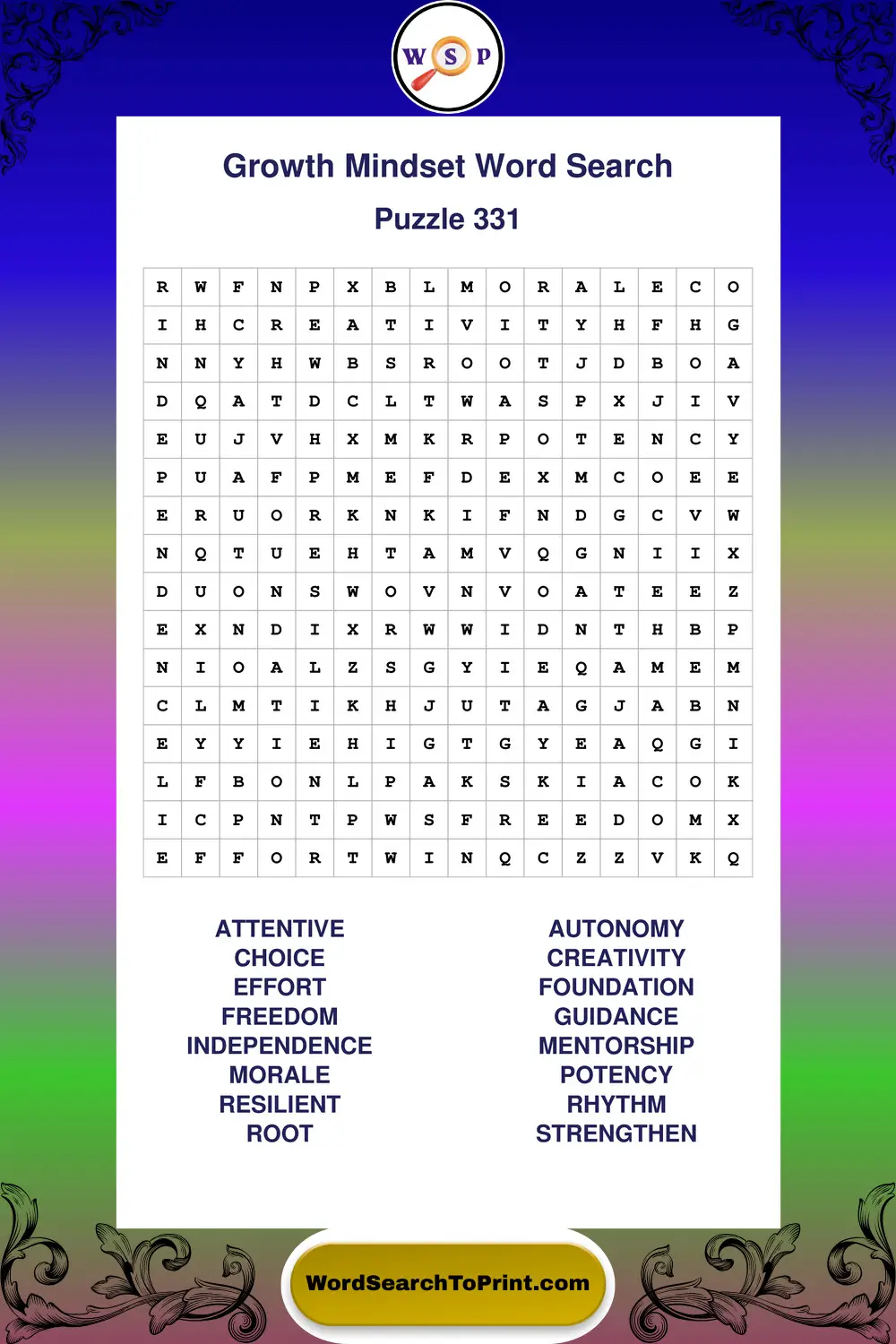Growth Mindset Word Search Puzzle 331