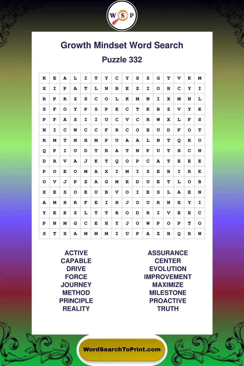 Growth Mindset Word Search Puzzle 332