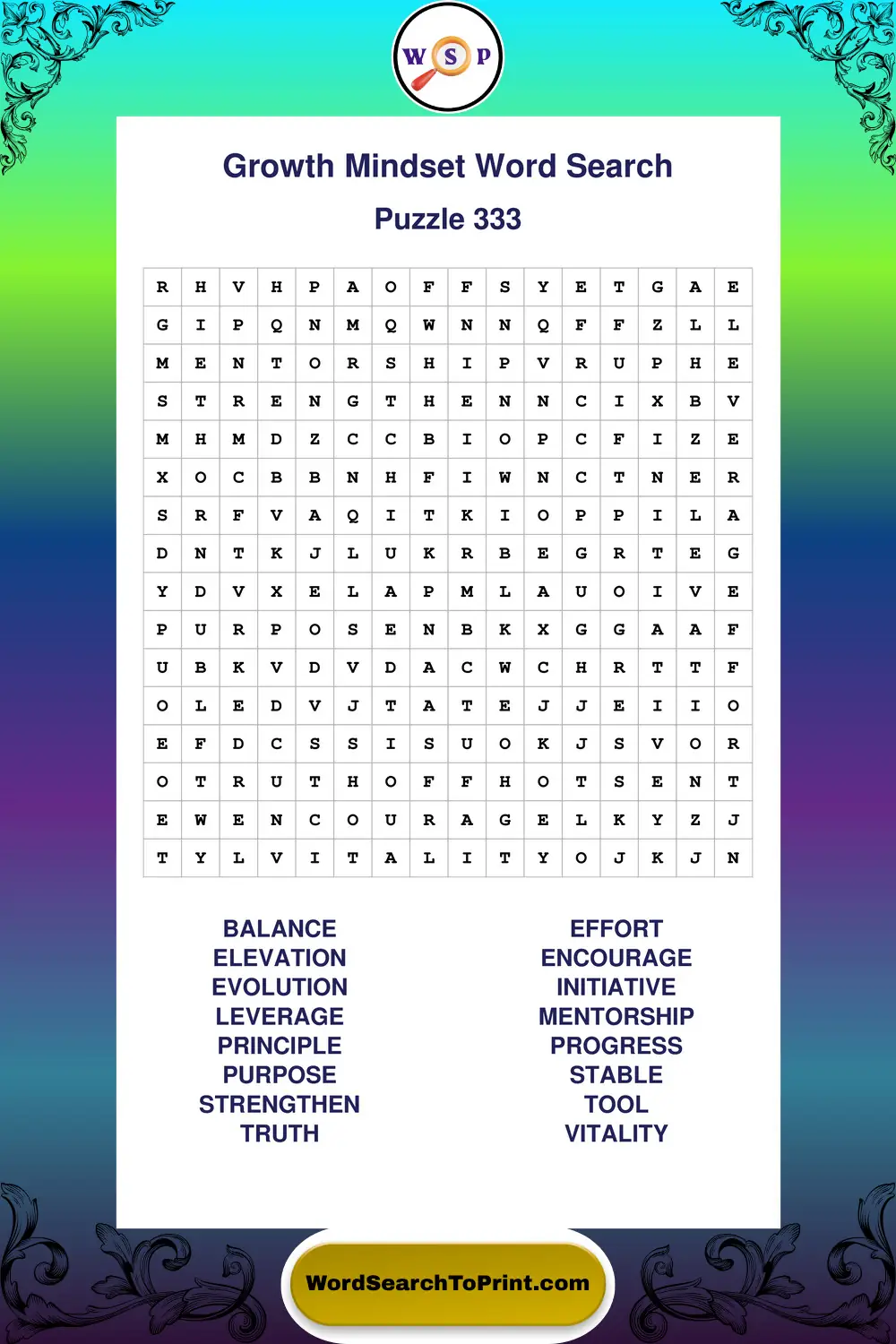 Growth Mindset Word Search Puzzle 333