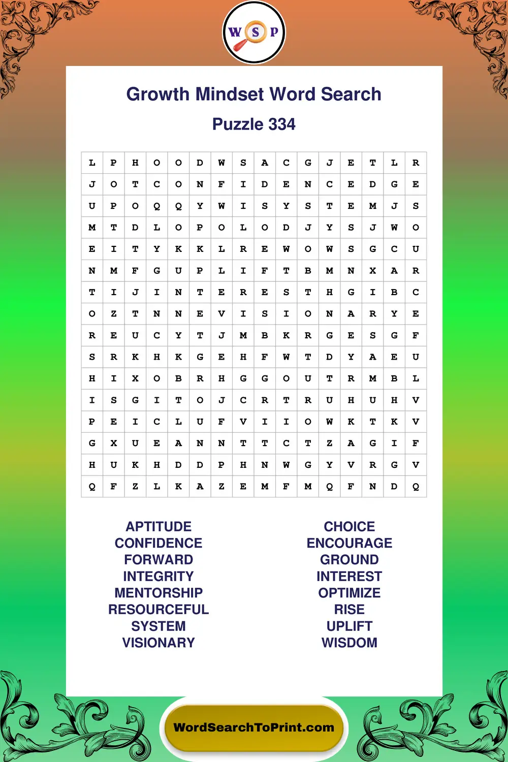 Growth Mindset Word Search Puzzle 334